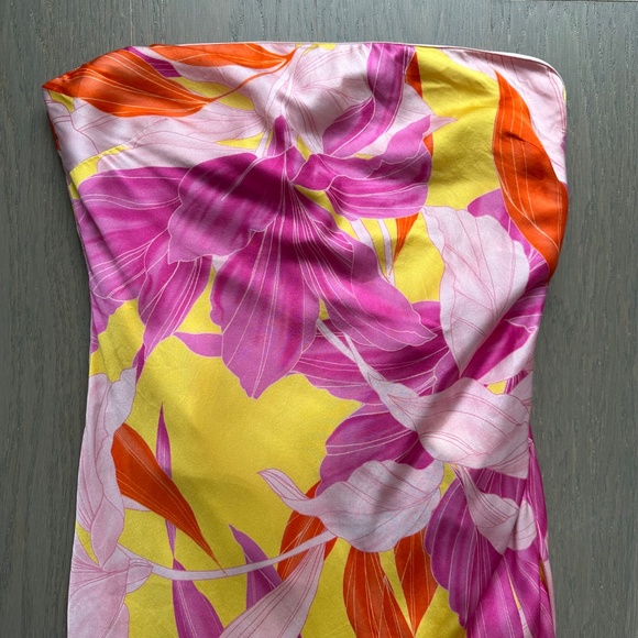 Retrofete Keaton Botanical Floral Pink Silk Strapless Gown Maxi Dress - SMALL - Picture 6 of 13